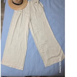 ZARA LINEN TROUSERS -SIZE L-  BEIGE - WIDE LEG - SUMMER PANTS